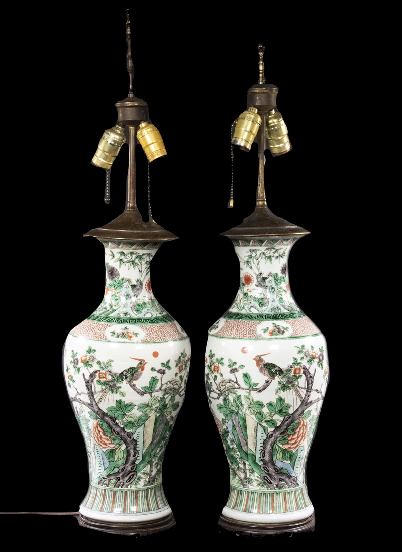 Appraisal: PR CHINESE FAMILLE VERTE VASES WIRED AS LAMPS Matched Pair