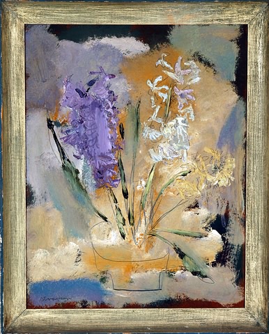 Appraisal: Floral still life oil on masonite x SLL Artist American