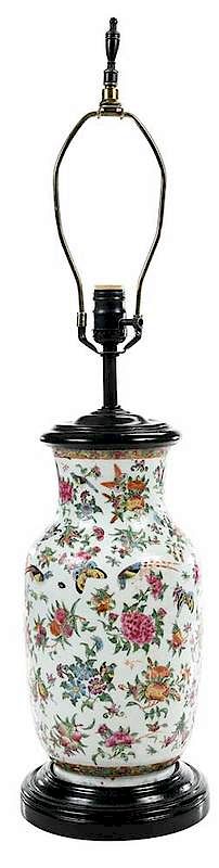 Appraisal: Famille Rose Vase Converted to Lamp Chinese probably th century