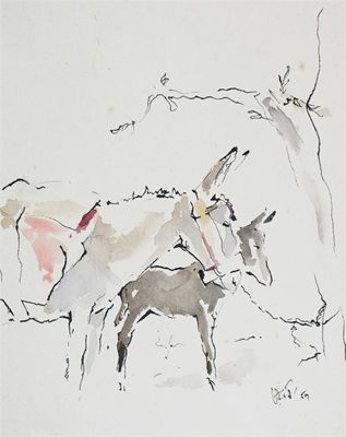 Appraisal: Henry Jenkins - Donkey and foal by a Tree Morocco