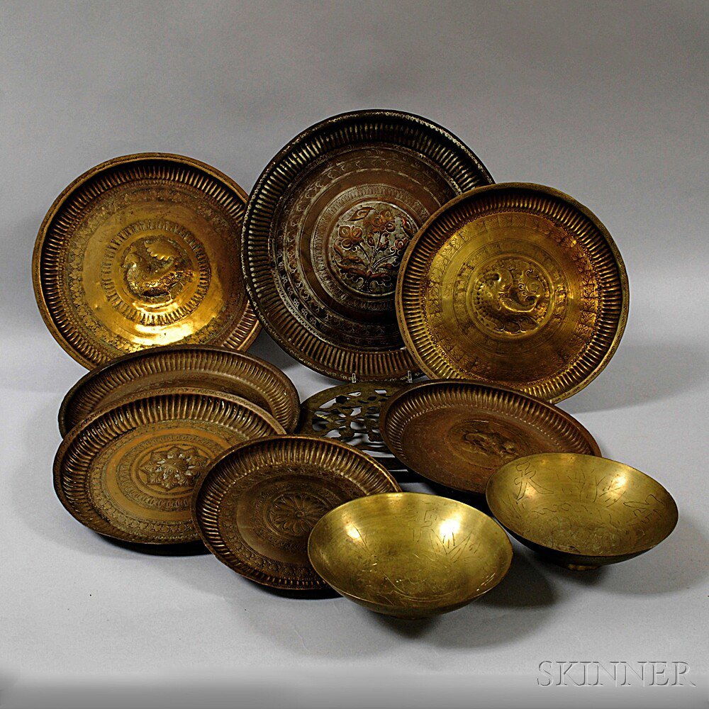 Appraisal: Ten Decorative Asian Brass Items including two Chinese bowls a