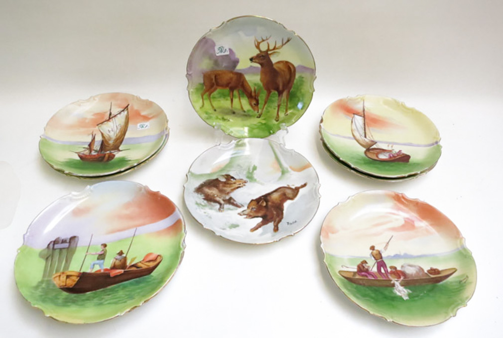 Appraisal: NINE HAND PAINTED LIMOGES CABINET PLATES comprised of set of