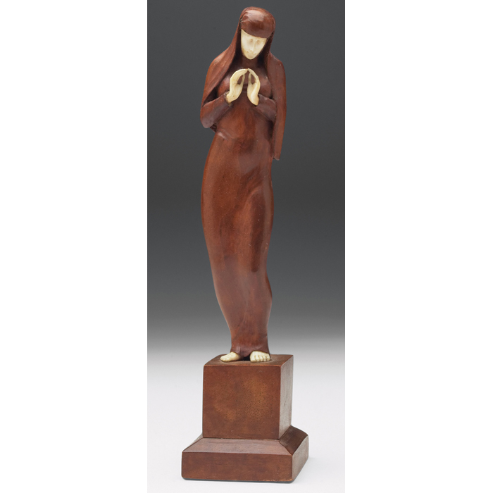 Appraisal: Edouard Colonna sculpture attribution c standing figure in carved wood