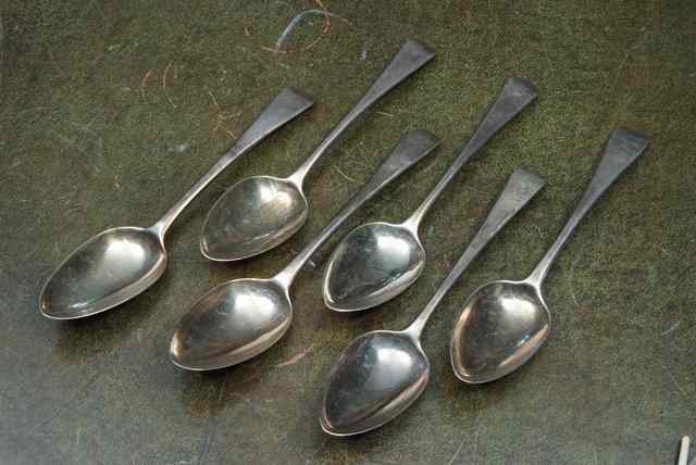 Appraisal: SIX GEORGE III SILVER OLD ENGLISH PATTERN TABLE SPOONS with