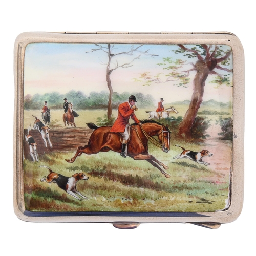 Appraisal: A silver and enamel cigarette case the front decorated with