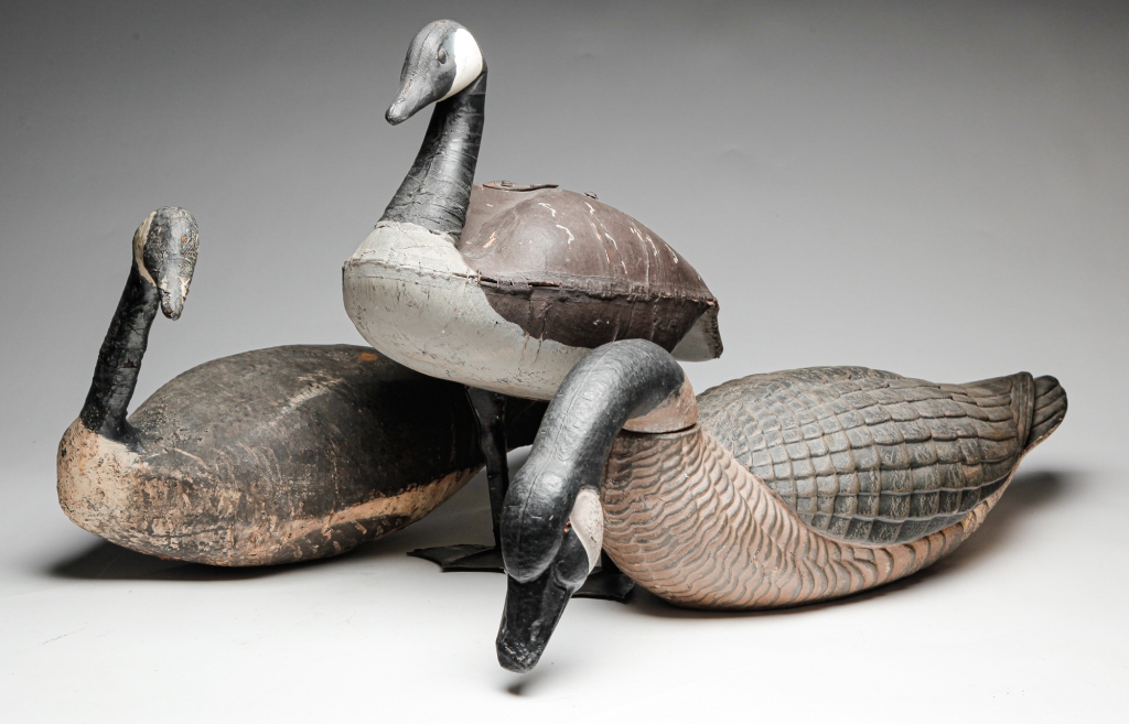 Appraisal: AMERICAN CANADA GEESE DECOYS Twentieth century Includes canvas decoy molded