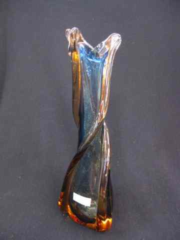 Appraisal: Murano Art Glass Vase sapphire blue with apricot applied trim