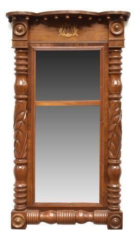 Appraisal: American Federal hanging wall mirror turned leaf-carved frame housing two