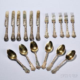 Appraisal: Seventeen Pieces of Victorian Sterling Silver-gilt Flatware London - Martin