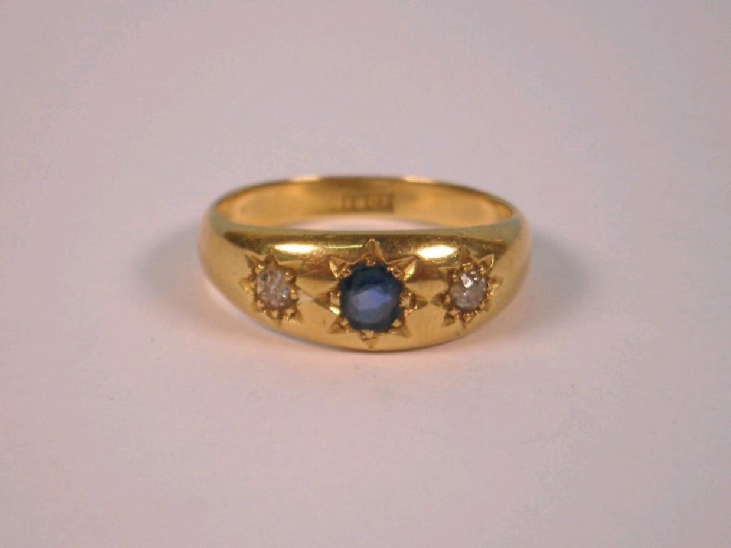 Appraisal: A gypsy style diamond and sapphire set ring stamped ct