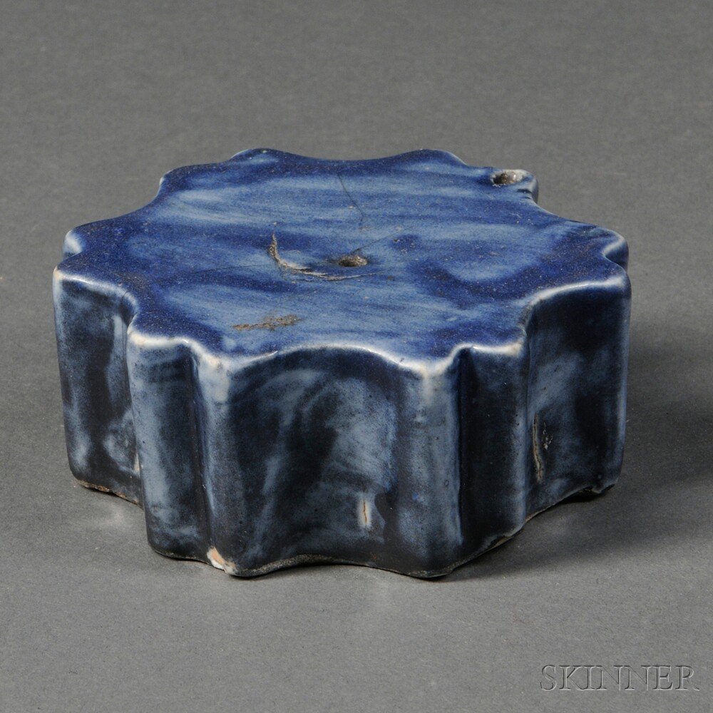 Appraisal: Blue-glazed Water Dropper Korea th th century hexagonal with notched