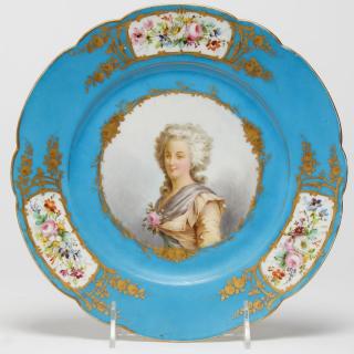 Appraisal: Sevres Gilt Painted Porcelain Cabinet Plate France bleu celeste around