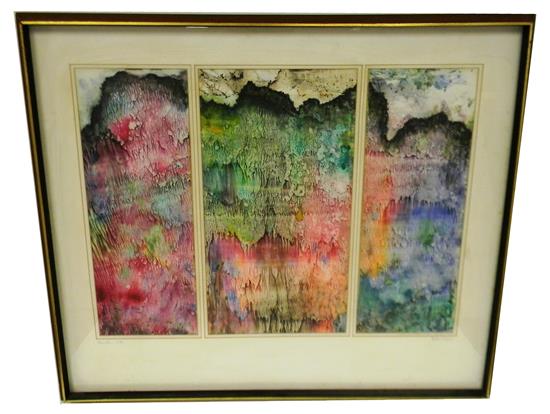 Appraisal: Paula Kapp th C Mountain Rites triptych oil monotype on