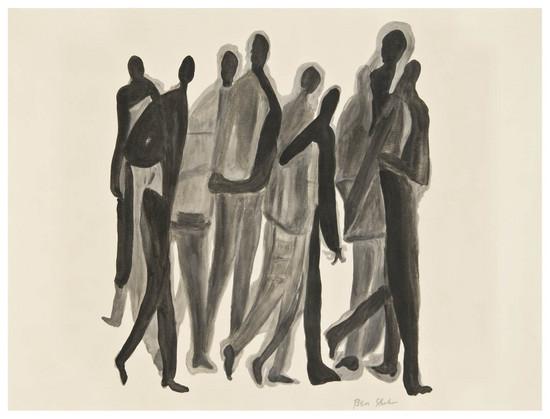 Appraisal: Ben Shahn - Untitled Figures Walking Oil on canvas signed