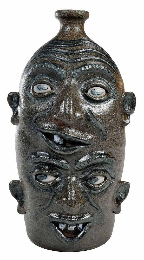 Appraisal: Clint Alderman Totem Face Jug Hartwell Georgia st century salt