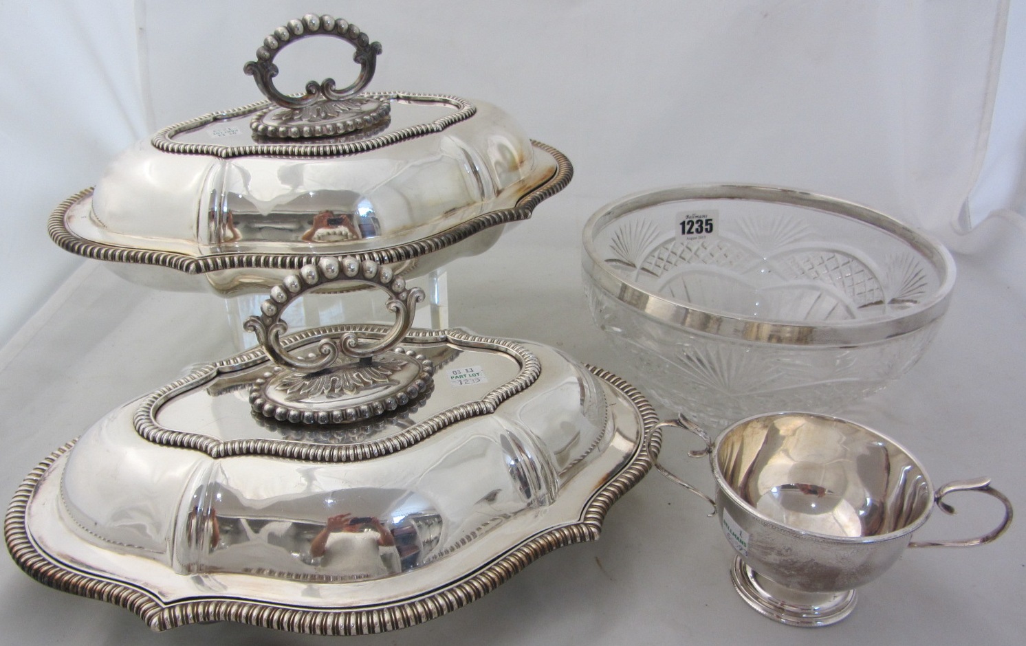 Appraisal: A silver rimmed faceted glass salad bowl Birmingham a silver