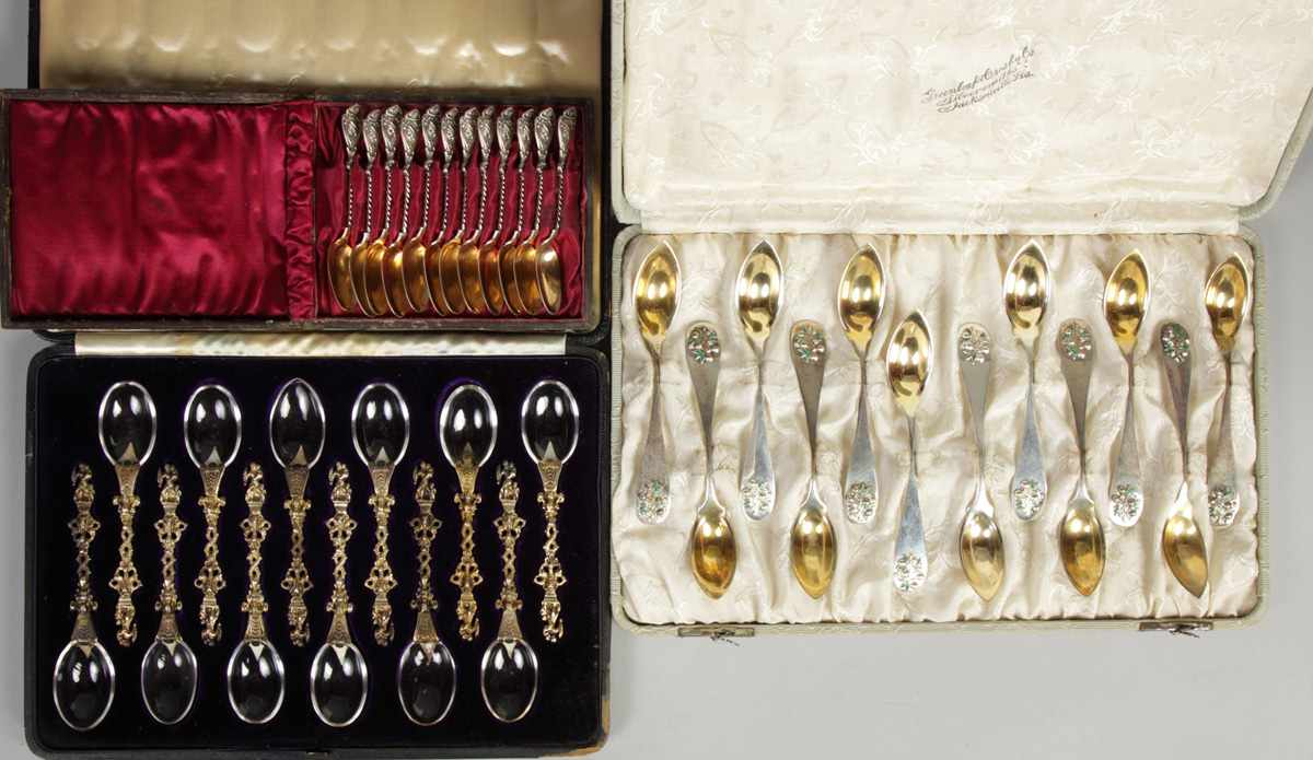 Appraisal: Cased sets of spoons Sterling enamel crystal silver demitasse Cased