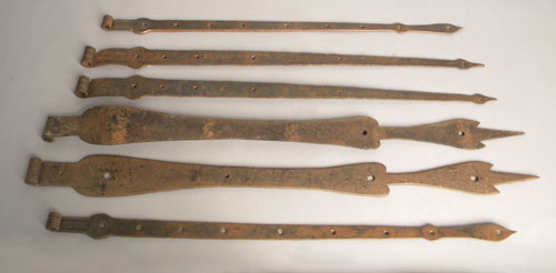 Appraisal: Three pair of wrought iron strap hinges l l l