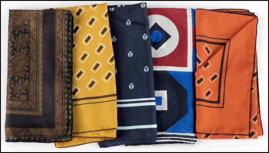 Appraisal: THREE GIVENCHY SILK POCKET SQUARES Together with a Lanvin silk