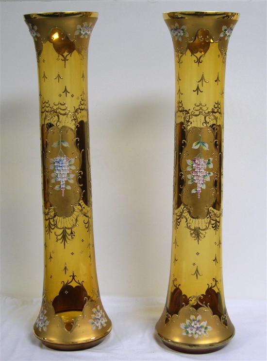 Appraisal: Pair of Continental gilt and enamelled monumental vases flared rim