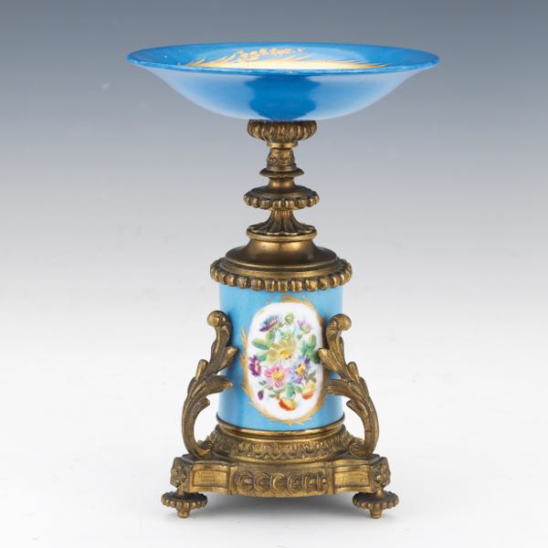 Appraisal: SEVRES STYLE PORCELAIN AND GILT BRONZE SWEET MEAT TAZZA CA