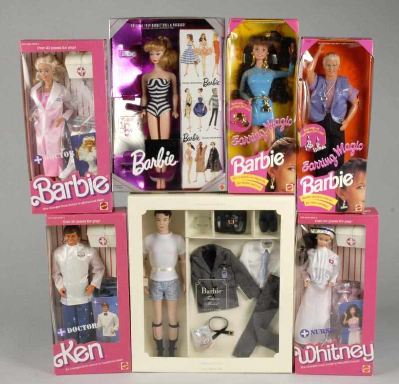 Appraisal: s to Present Barbie Dolls in Box Description Six NRFB