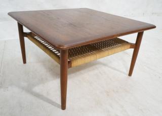 Appraisal: Danish Modern Teak Square Cocktail Coffee Table Woven rattan lower