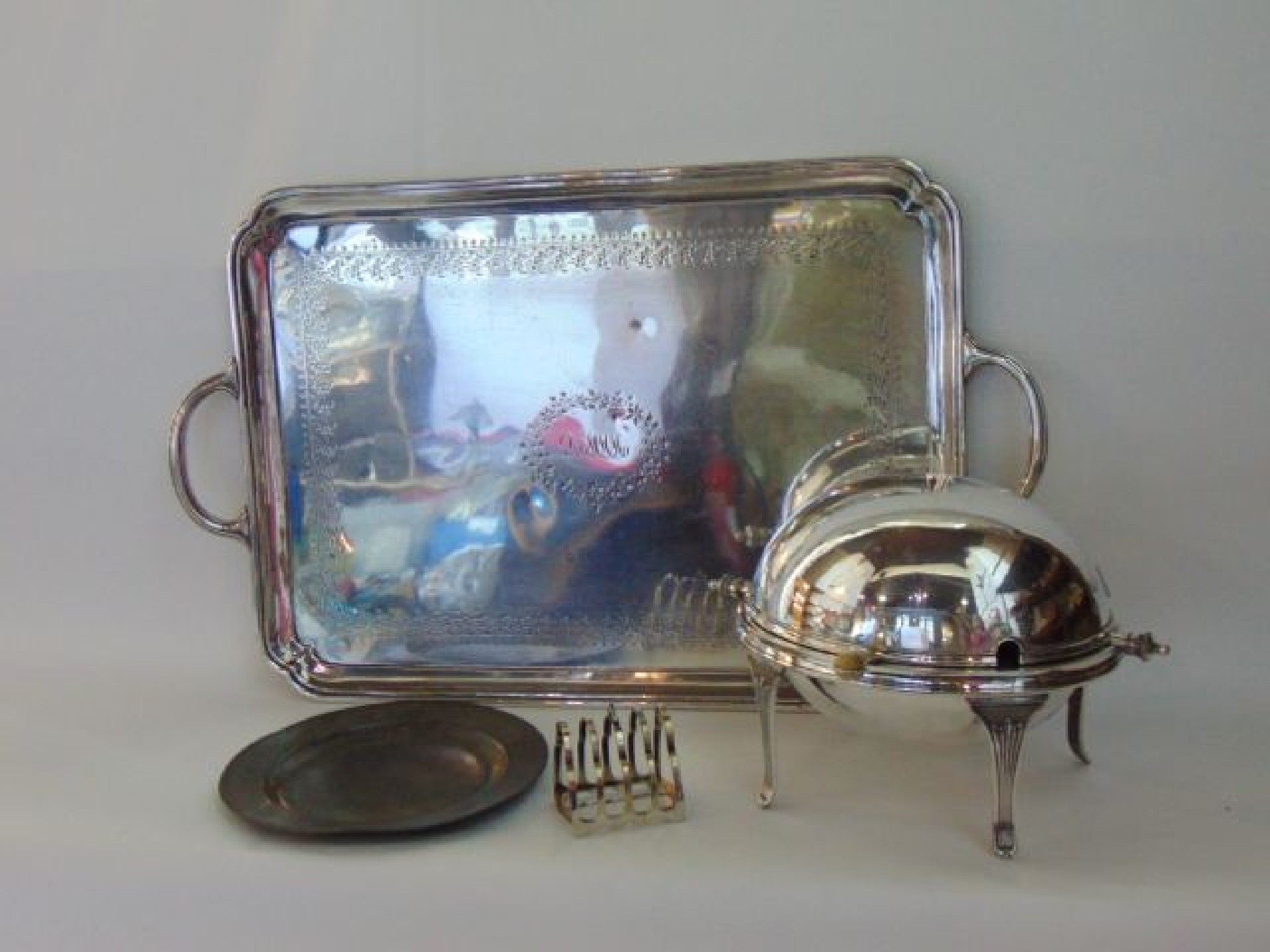 Appraisal: A substantial silver plated drinks tray of rectangular form with