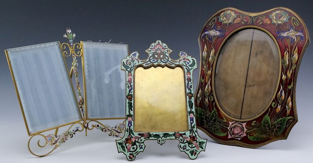 Appraisal: Antique French Bronze Champleve Enamel Frames Collection of three French