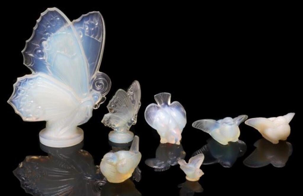 Appraisal: lot of French opalescent art glass butterfly and bird figures