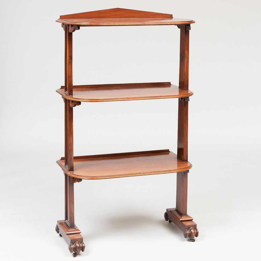 Appraisal: Early Victorian Mahogany Bow-Front Three-Tier tag re x in Condition