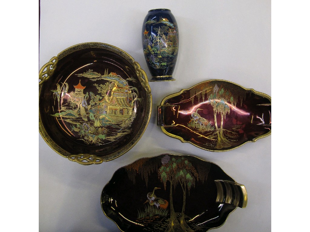 Appraisal: Three Carlton Ware Rouge Royale dishes and a Bleu Royale