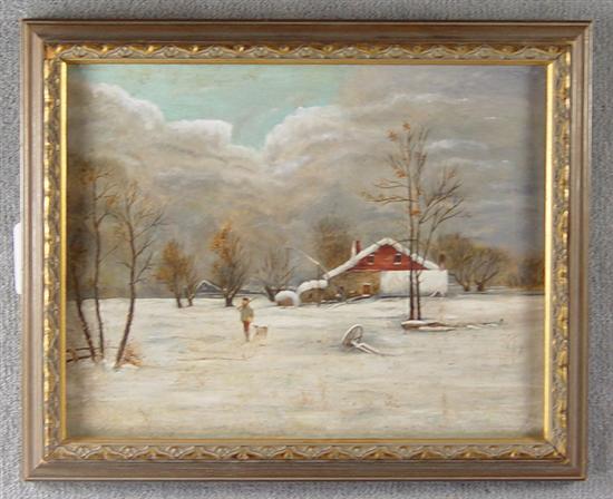 Appraisal: Oil on Canvas Rural Snow Scene Late th Century Anonymous