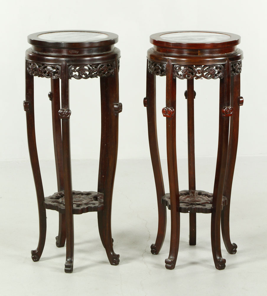 Appraisal: - Two Chinese Stands Two carved hardwood stands China with