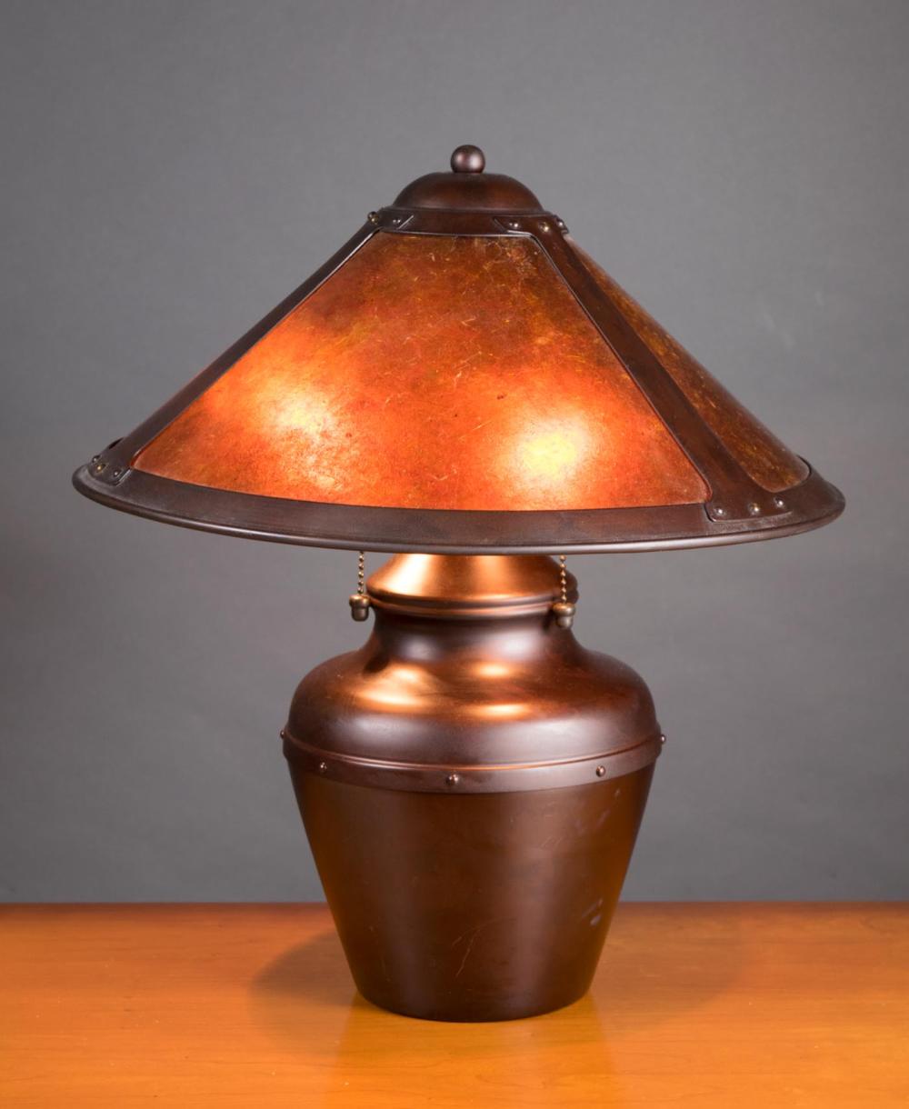 Appraisal: COPPER CRAFTSMAN STYLE TABLE LAMP Dirk van Erp design for