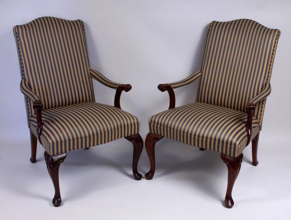 Appraisal: Pair of th Century Queen Ann mahogany armchairs h x