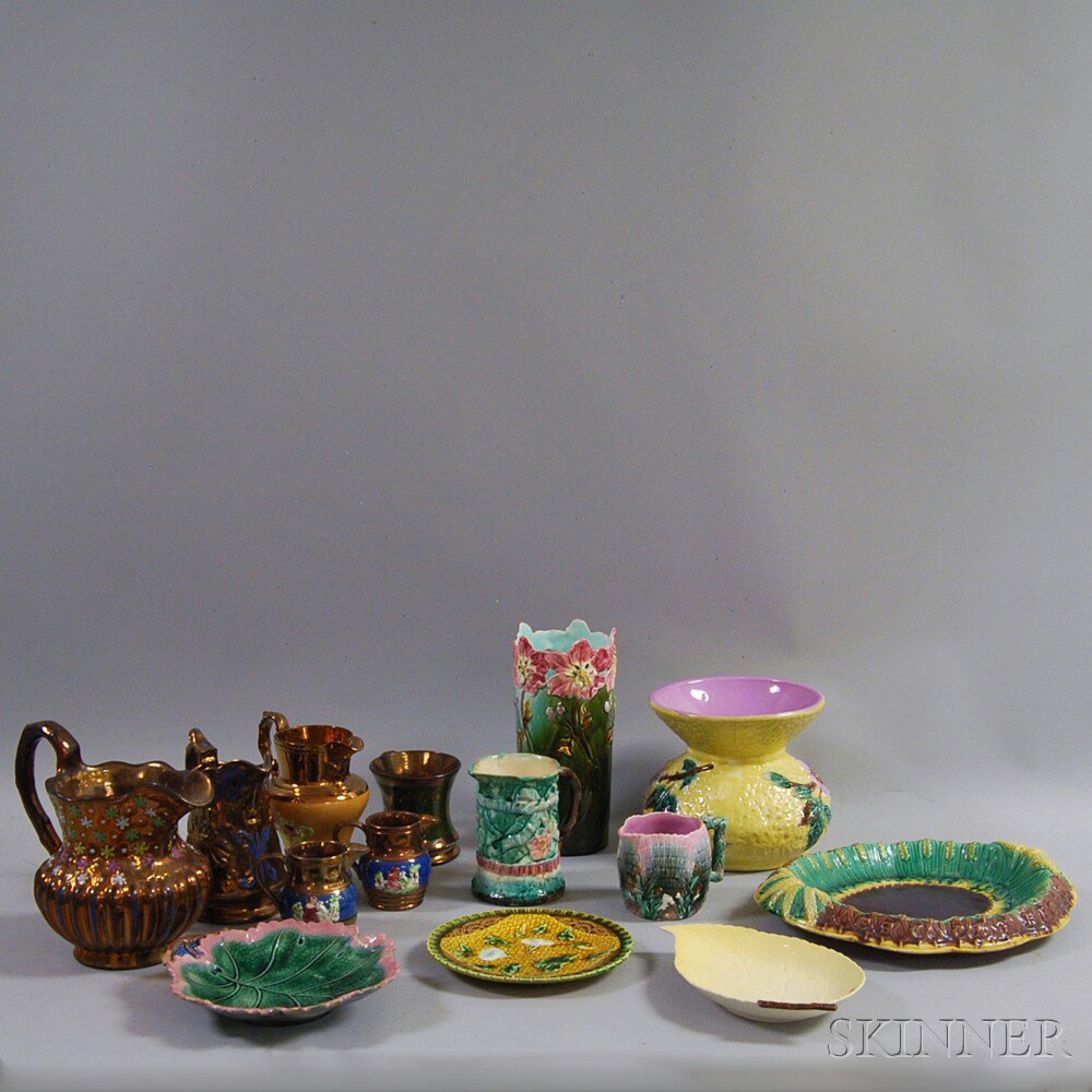 Appraisal: Group of Copper Lustre and Majolica Ceramic Tableware five assorted