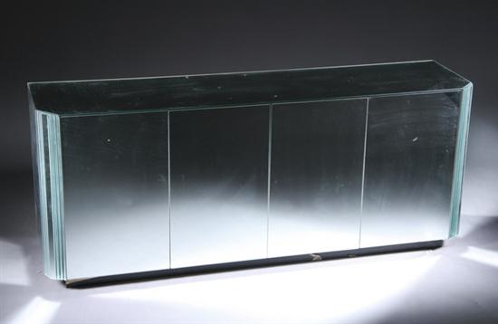 Appraisal: ART DECO INSPIRED MIRRORED CREDENZA late th century Canted-corner rectangular