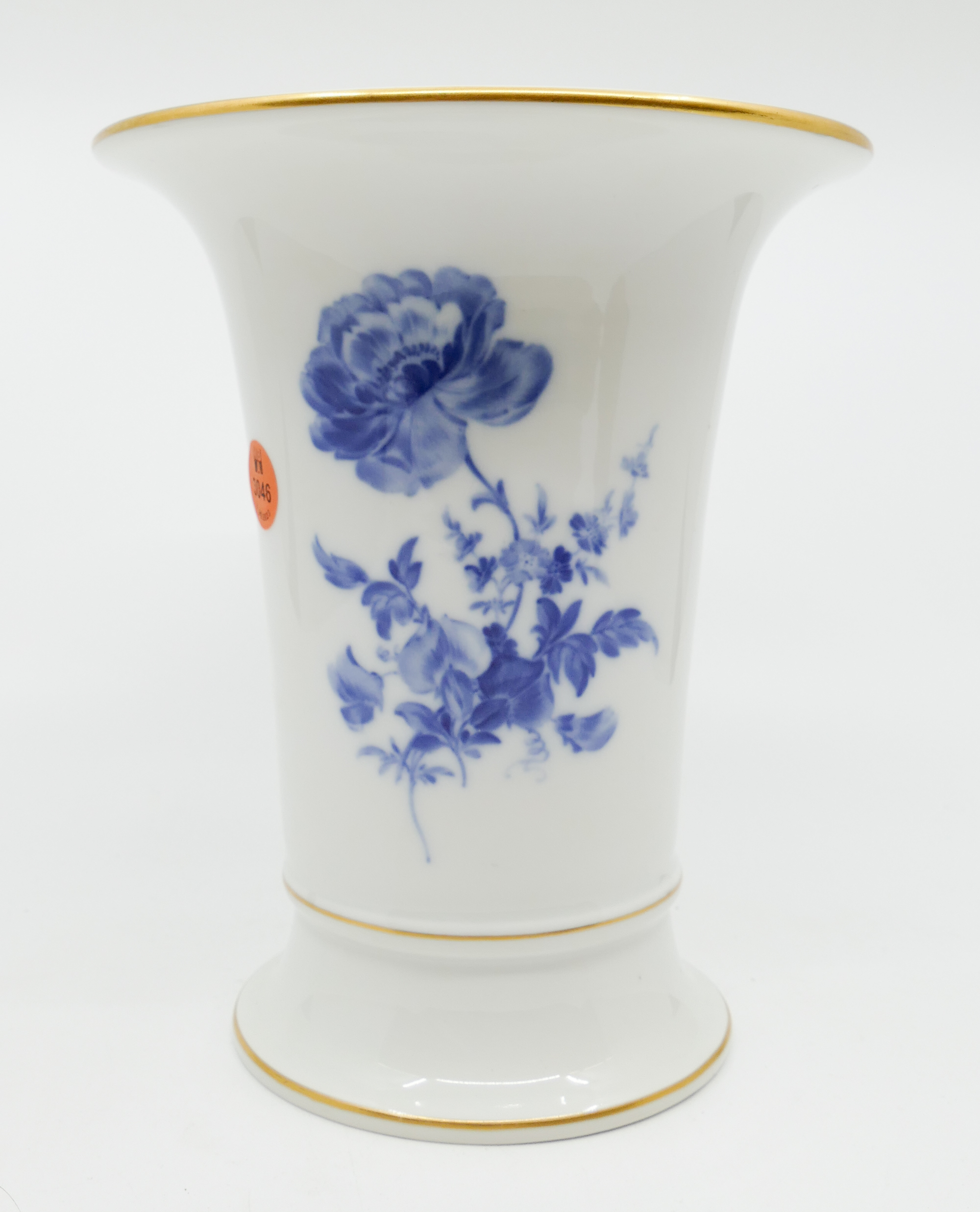 Appraisal: Meissen Blue Rose Porcelain Trumpet Vase Gilt decoration Excellent condition-