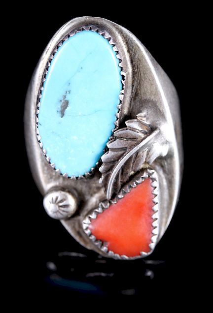 Appraisal: Antique Navajo Multi-Stone Sterling Silver Ring For bidding in this