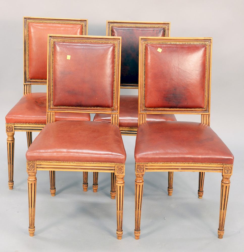 Appraisal: Set of four Louis XVI style side chairs with leather