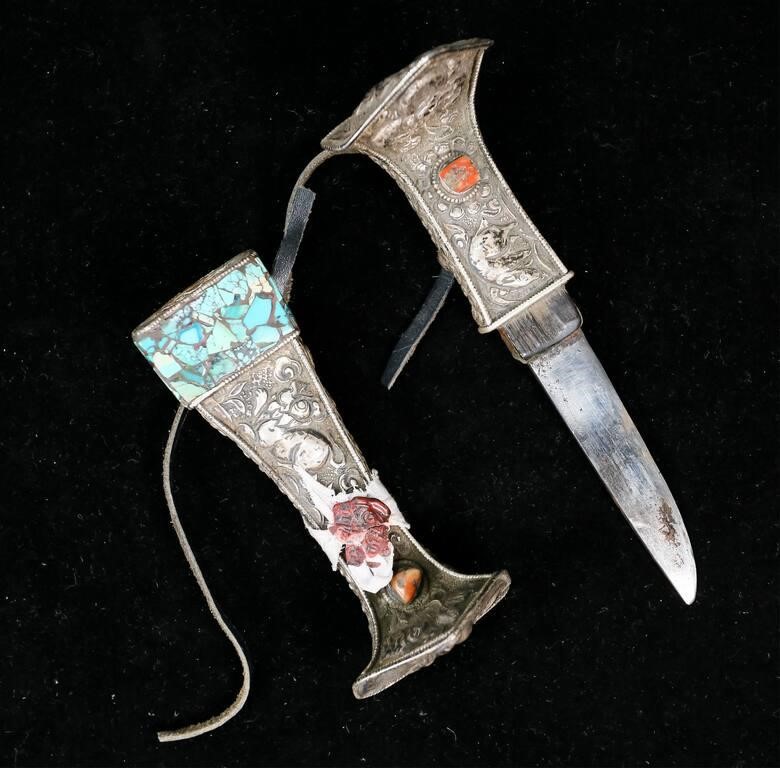 Appraisal: Silver sheath and hilt Inset carnelian and coral stones inlaid