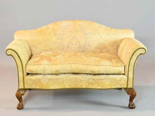 Appraisal: A Chippendale Style Petite Sofa By BiggsUpholstered in satin brocade