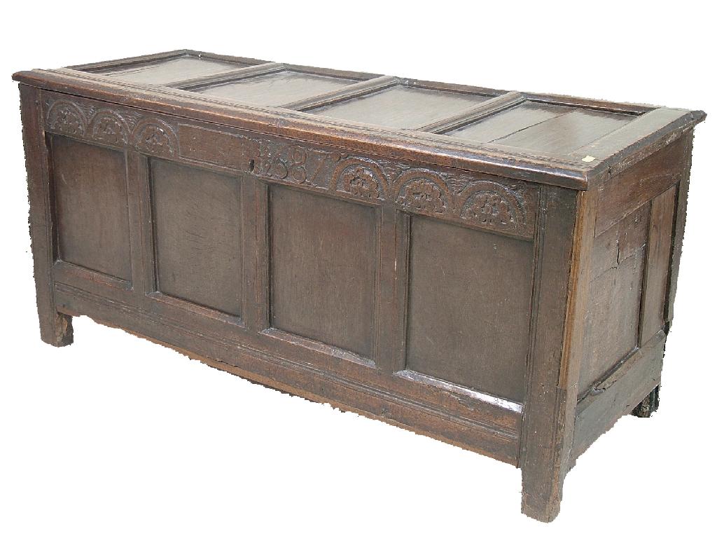 Appraisal: th th century oak quarter panelled coffer the front with