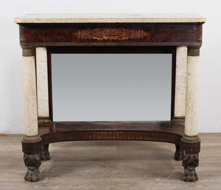 Appraisal: AMERICAN CLASSICAL MARBLE TOP PIER TABLEAmerican Classical marble top pier