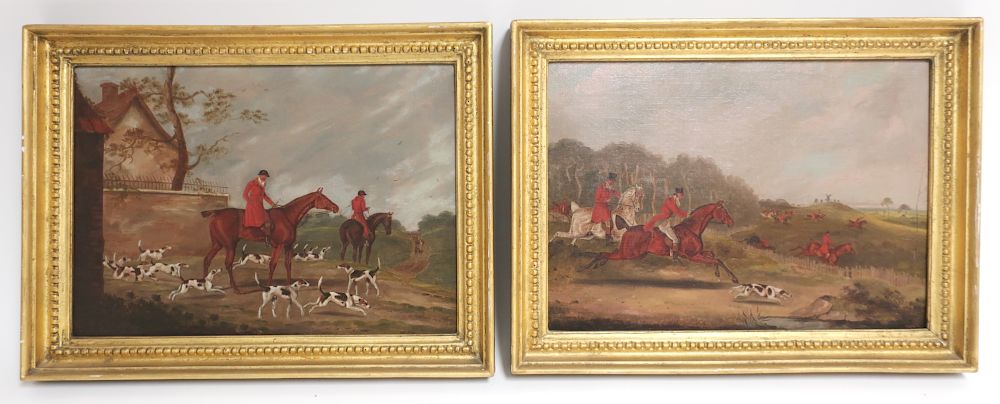 Appraisal: Pair English School th C Fox Hunting Scenes O C