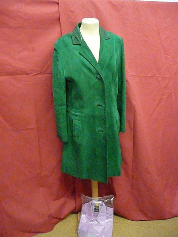 Appraisal: Vintage green suede lady's coat with leather collar and decorative