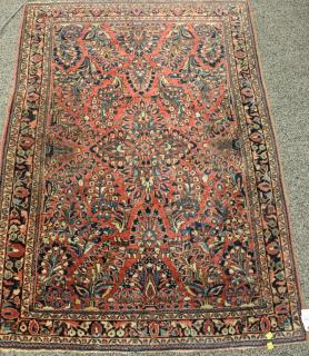 Appraisal: Sarouk Oriental throw rug ' x ' Sarouk Oriental throw