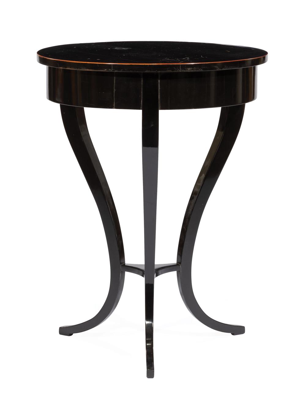 Appraisal: Black Lacquered Wood Side Table th c manner of Rose