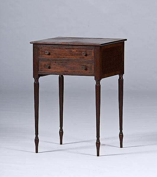 Appraisal: MAHOGANY CENTENNIAL TWO-DRAWER STAND American late th century the thin